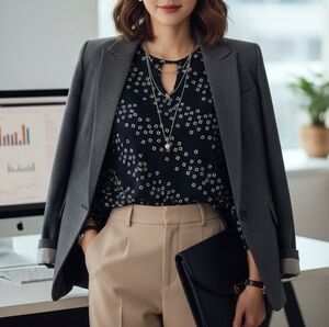 Misska Black and White Patterned Blouse Business Casual 3/4 Size S